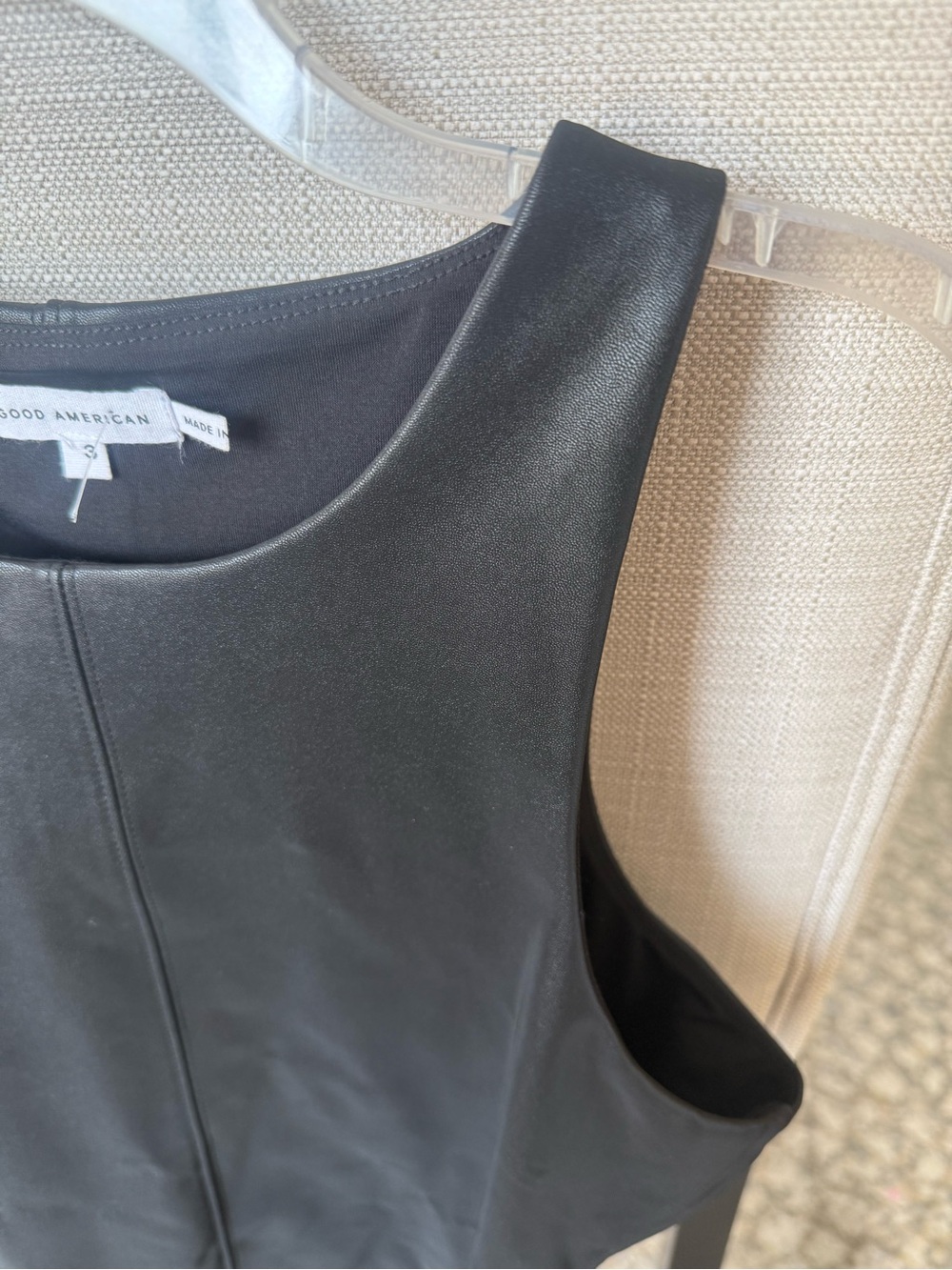 Good American Black Faux Leather Tank Bodysuit, Size 3 / Large - Picture 4 of 8